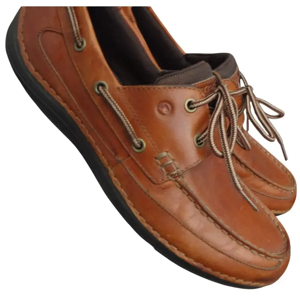 Vintage 90s Y2K Rockport Walkability Brown Leather Loafer Boat Mens 8.5 Moc Deck